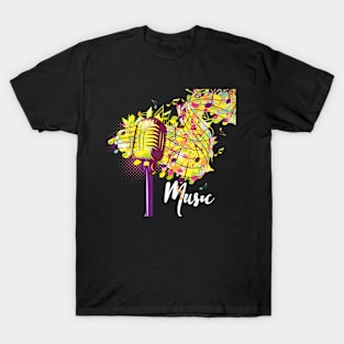 Music Song Notes and Microphone T-Shirt